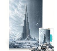 Puzzle da 1000 pezzi per ragazzi: grattacielo futuristico in un paesaggio innevato, gioco pratico, ideale per passare il tempo durante le vacanze, compleanno e Natale 38x26cm