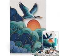 Puzzle da 1000 pezzi per ragazzi: gru che vola sopra le nuvole e il sole, con intaglio della carta Gioco educativo, divertente e spiritoso, ideale come regalo di compleanno o per altri scopi 38x52cm