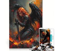 Puzzle da 1000 pezzi per ragazzi: Guerriero alato con spada nel fuoco gioco interattivo sfida impegnativa compleanno 38x26cm