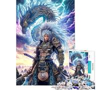 Puzzle da 1000 pezzi per ragazzi guerriero con drago e fulmine gioco fai da te per adulti un'opera d'arte compleanno e Natale (dimensioni 38x26cm)