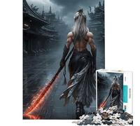 Puzzle da 1000 pezzi per ragazzi guerriero con spada fiammeggiante in una città buia Divertimento a casa attività per tutta la famiglia gioco pratico adatto a partire dai 14 anni (38x52cm)