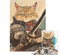 Puzzle da 1000 pezzi per ragazzi guerriero gatto samurai con spada giocattolo educativo per l'apprendimento e il miglioramento della memoria regalo di compleanno (dimensioni 50x75cm)