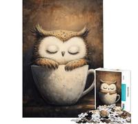 Puzzle da 1000 pezzi per ragazzi Gufo addormentato in una tazza di caffè ideale per compleanni e Natale Un'opera d'arte un gioco rilassante per ragazzi dai 14 anni in su (50x75cm)