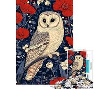 Puzzle da 1000 pezzi per ragazzi gufo appollaiato tra fiori rossi gioco divertente per adulti decorazione perfetta per compleanno e Natale (dimensioni 50x75cm)