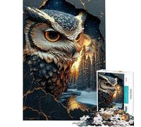 Puzzle da 1000 pezzi per ragazzi Gufo dorato nella foresta invernale Puzzle per adulti giochi rilassanti che migliorano la memoria Ideale come regalo per tutta la famiglia (dimensioni 50x75cm)