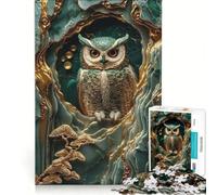 Puzzle da 1000 pezzi per ragazzi: Gufo d'oro nella grotta di smeraldo, gioco rilassante, sfida impegnativa, collezione d'artista, belle arti 38x26cm