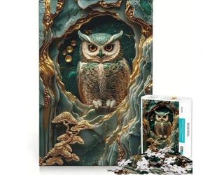 Puzzle da 1000 pezzi per ragazzi: Gufo d'oro nella grotta di smeraldo, gioco rilassante, sfida impegnativa, collezione d'artista, belle arti 38x26cm