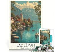 Puzzle da 1000 pezzi per ragazzi "I villaggi del Lago di Ginevra", giocattolo educativo, decorazione per la casa, con poster e foglio di curiosità abbinati 38x26cm