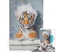 Puzzle da 1000 pezzi per ragazzi "Il bagnetto del cucciolo di tigre" gioco educativo allena la mente e la mano collezione d'artista belle arti 38x52cm