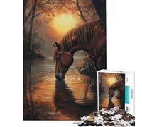 Puzzle da 1000 pezzi per ragazzi Il cavallo e il fiume Giochi rilassanti giocattoli che creano dipendenza per coltivare la pazienza Opera d'arte regalo decorazione da parete (dimensioni 38x52cm)