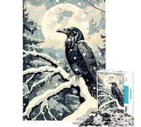Puzzle da 1000 pezzi per ragazzi: Il corvo e la luna d'inverno Sfida educativa per le vacanze a casa Giochi rilassanti per ragazzi dai 14 anni in su Dimensioni: 50x75cm