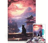 Puzzle da 1000 pezzi per ragazzi "Il gatto nella notte di luna" Giappone gioco impossibile interazione genitore-figlio gioco stimolante regalo 38x52cm