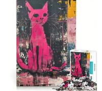 Puzzle da 1000 pezzi per ragazzi: Il grande gatto rosa per strada Arte giochi rilassanti attività divertenti da fare a casa compleanno 50x75cm