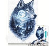 Puzzle da 1000 pezzi per ragazzi Il Lupo del Regno Illuminato dalla Luna giocattolo educativo per divertimento in famiglia adatto come decorazione da scrivania 38x26cm