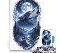 Puzzle da 1000 pezzi per ragazzi "Il richiamo del lupo sotto la luna" gioco pratico per divertimento in famiglia adatto come decorazione da scrivania 50x75cm