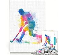 Puzzle da 1000 pezzi per ragazzi illustrazione ad acquerello di un giocatore di hockey su prato gioco per famiglie divertente e umoristico adatto anche come decorazione da scrivania 50x75cm
