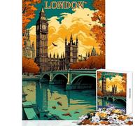 Puzzle da 1000 pezzi per ragazzi illustrazione autunnale del paesaggio urbano di Londra gioco per famiglie divertimento antistress per rafforzare l'amore tra le coppie (26x38cm)