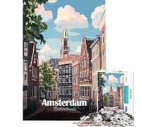 Puzzle da 1000 pezzi per ragazzi illustrazione del paesaggio urbano di Amsterdam Paesi Bassi Puzzle per ragazzi che migliora la memoria lista dei desideri con Babbo Natale ottimo regalo per gli