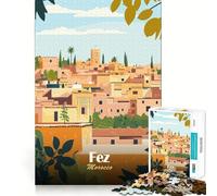 Puzzle da 1000 pezzi per ragazzi,illustrazione del paesaggio urbano di Fez,Marocco,design finemente ritagliato,gioco di logica,regalo,divertimento rilassante,compleanno,gioco divertente (38x52cm)