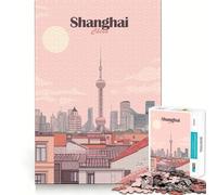Puzzle da 1000 pezzi per ragazzi, illustrazione del paesaggio urbano di Shanghai, Cina, gioco divertente e stimolante, tempo libero, decorazione natalizia da parete (50x75cm)