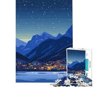 Puzzle da 1000 pezzi per ragazzi illustrazione di un paesaggio notturno con villaggio in montagna Gioco stimolante rompicapo antistress regalo di compleanno (dimensioni 75x50cm)