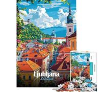 Puzzle da 1000 pezzi per ragazzi illustrazione di un paesaggio urbano di Lubiana Slovenia gioco intellettuale rilassante attività per famiglie regalo di Babbo Natale segreto (dimensioni 50x75cm)