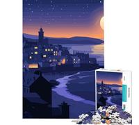 Puzzle da 1000 pezzi per ragazzi illustrazione di un villaggio costiero notturno gioco educativo e stimolante ideale come regalo di compleanno (dimensioni 38x26cm)