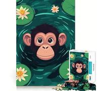 Puzzle da 1000 pezzi per ragazzi,illustrazione di una scimmia in uno stagno di ninfee,bordi precisi,gioco divertente e rilassante per allenare la mente,regalo di compleanno (38x26cm)