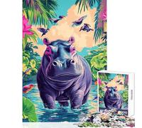 Puzzle da 1000 pezzi per ragazzi ippopotamo paradiso tropicale giochi rilassanti per tutta la famiglia decorazione per la casa giocattoli che migliorano l'amore tra le coppie (38x52cm)
