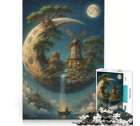 Puzzle da 1000 pezzi per ragazzi: Isola della Luna con mulino a vento e cascata giocattolo fai-da-te stimola la memoria con pezzi ad incastro di forma casuale 50x75cm