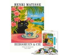 Puzzle da 1000 pezzi per ragazzi ispirato a Henri Matisse con gatto e caffè Modello difficile e impegnativo da assemblare Gioco impossibile Adatto a persone dai 14 anni in su (38x52cm)