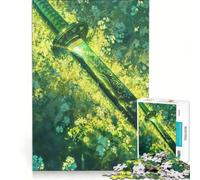 Puzzle da 1000 pezzi per ragazzi Katana tra petali verdi giochi rilassanti attività divertenti da fare in casa compleanno e Natale 38x52cm