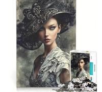 Puzzle da 1000 pezzi per ragazzi: La dama enigmatica con il cappello nero decorato giochi divertenti attività divertenti da fare in casa gioco dal design accattivante 38x52cm