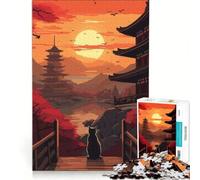 Puzzle da 1000 pezzi per ragazzi "La notte di luna il gatto Giappone" gioco per famiglie attività divertenti da fare a casa per rafforzare l'amore tra le coppie 38x52cm