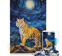 Puzzle da 1000 pezzi per ragazzi "La tigre nella notte stellata" giocattolo decorativo da parete regalo di compleanno adatto per la decorazione della scrivania 38x26cm