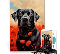 Puzzle da 1000 pezzi per ragazzi,Labrador nero tra i papaveri,disegno dai bordi precisi,gioco di logica,divertimento rilassante,regalo di Natale 50x75cm