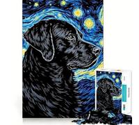 Puzzle da 1000 pezzi per ragazzi,Labrador Retriever nero,Notte stellata,disegno a intaglio preciso,gioco per allenare la mente,momento di relax,divertimento per il compleanno 38x52cm