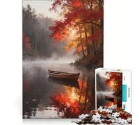 Puzzle da 1000 pezzi per ragazzi, lago autunnale con barca, decorazione da parete, difficile e stimolante, ottimo regalo per gli appassionati di videogiochi, 38x52cm