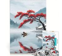 Puzzle da 1000 pezzi per ragazzi, lago giapponese con albero rosso, giocattolo antistress, attività divertenti da fare in casa, ottimo regalo per gli appassionati di videogiochi 50x75cm