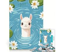 Puzzle da 1000 pezzi per ragazzi, lama in stile cartone animato in uno stagno con ninfee, decorazione da parete, regalo di compleanno, per rafforzare l'amore tra le coppie 38x52cm