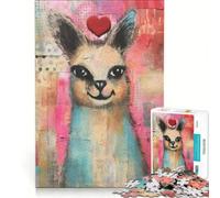 Puzzle da 1000 pezzi per ragazzi lama sorridente con cuore San Valentino tecnica mista giochi per famiglie divertimento in famiglia collezione d'artista belle arti 38x52cm