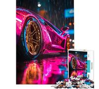 Puzzle da 1000 pezzi per ragazzi Lamborghini rosa sotto la pioggia attività divertenti da fare in casa antistress gioco pratico adatto a partire dai 14 anni (38x26cm)