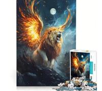Puzzle da 1000 pezzi per ragazzi: Leone alato ruggente al chiaro di luna giocattolo educativo per divertimento in famiglia adatto come decorazione da scrivania 38x52cm