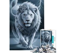 Puzzle da 1000 pezzi per ragazzi Leone bianco con rose e fulmini Divertimento a casa attività che migliorano la memoria Gioco pratico adatto a partire dai 14 anni (50x75cm)