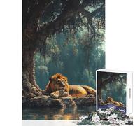 Puzzle da 1000 pezzi per ragazzi: leone che riposa in riva all'acqua Giochi per famiglie divertimento antistress per rafforzare l'amore tra le coppie (26x38cm)