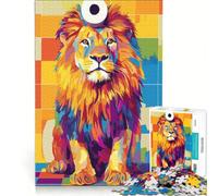 Puzzle da 1000 pezzi per ragazzi, leone colorato con cappello di carta igienica, giocattolo fai da te, migliora la memoria, collezione d'artista, belle arti 38x26cm