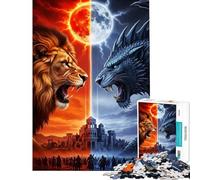 Puzzle da 1000 pezzi per ragazzi: Leone contro Drago epica battaglia Puzzle per ragazzi giochi per famiglie stimola la memoria gioco impegnativo regalo (dimensioni 38x26cm)