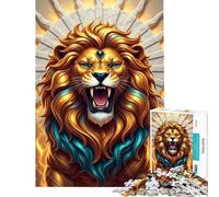 Puzzle da 1000 pezzi per ragazzi Leone dorato ruggente con raggi di sole sfida educativa gioco divertente adatto a persone dai 14 anni in su (38x26cm)
