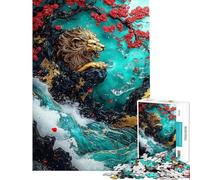 Puzzle da 1000 pezzi per ragazzi Leone d'oro ﹨u Puzzle con fiori di ciliegio per ragazzi Migliora la memoria Aiuta ad allenare il cervello Gioco educativo per tutta la famiglia 38x26cm