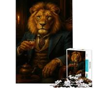 Puzzle da 1000 pezzi per ragazzi Leone elegante e gentiluomo con un drink Gioco rompicapo stimolante per la mente Ottimo regalo divertente e spiritoso (dimensioni 75x50cm)